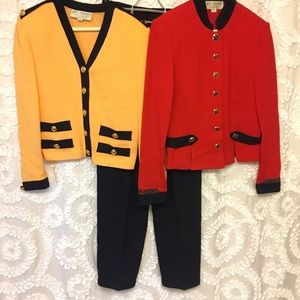 Red St. John Sweater with Matching Navy Pants